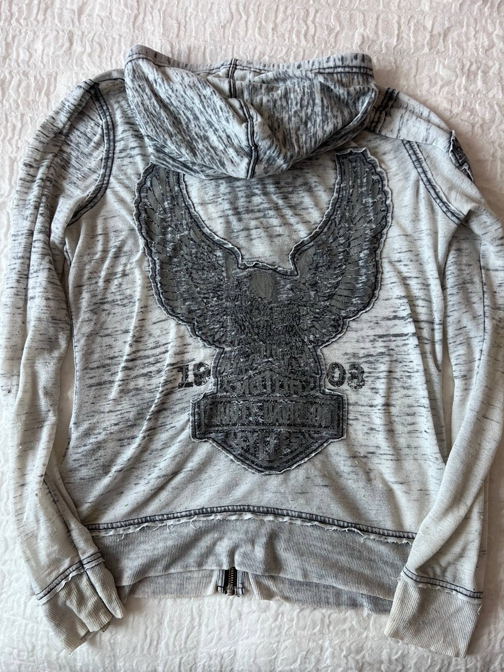 Harley-Davidson Gray Zip-Up Sweater with Eagle Emblem